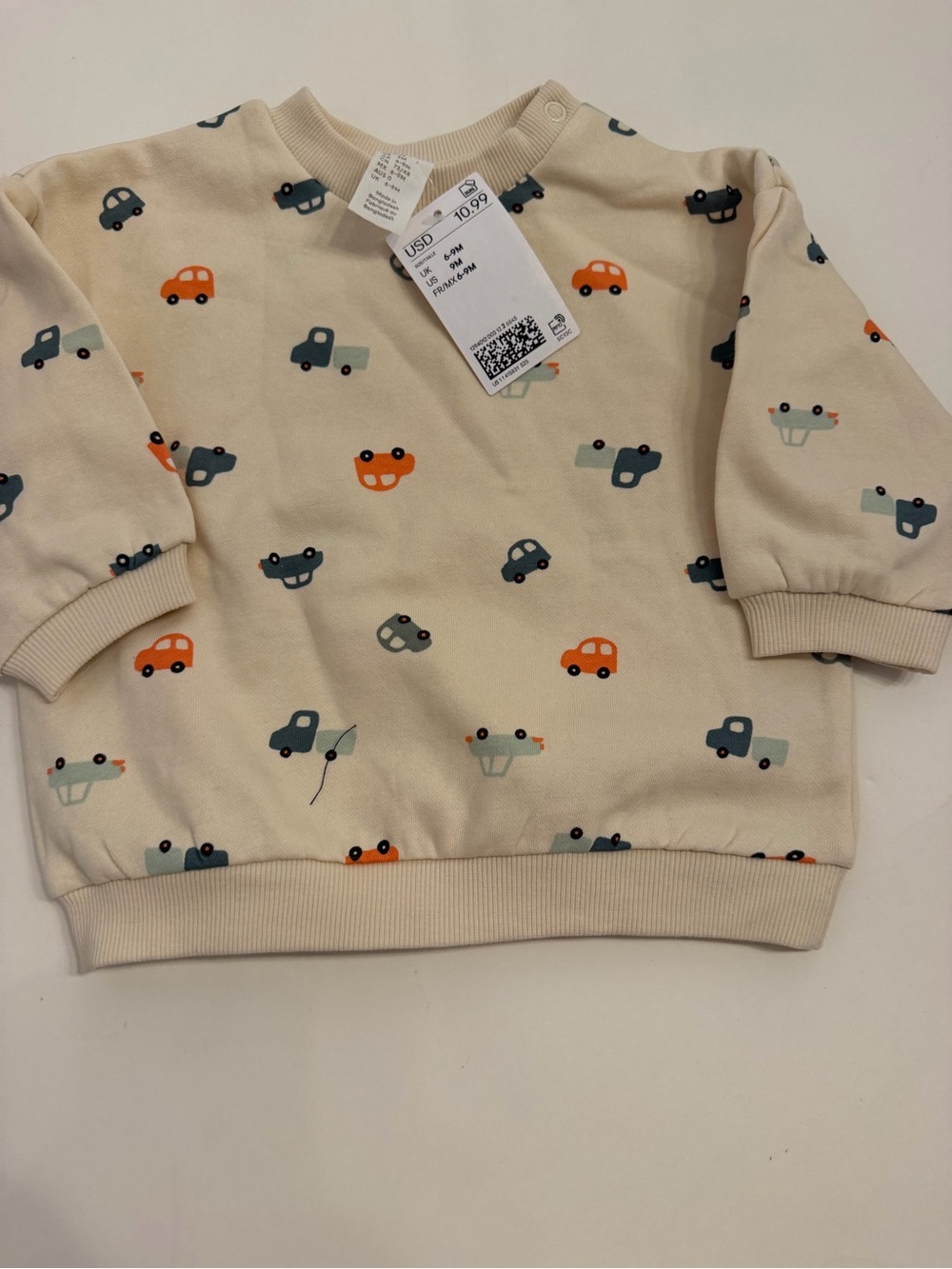 NWT H&M Cream Car-Print Pullover Sweatshirt size 9 months